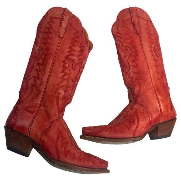 DAN POST WOMEN’S WESTERN HALLIE LEATHER BOOT COLOR: RED SIZE: 9 COWGIRL - Picture 2 of 16
